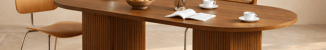 Elmspire Oval Dining Table Scandinavian Japandi Inspired Mid Century Modern Design Solid Wood Fluted Pedestal Base Ideal for Dining Room