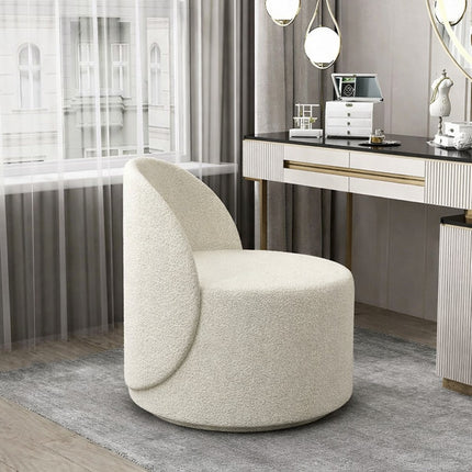 Royal Twirl Swivel Chair- Cute White Backrest Pouffe Chair for Bedroom & Makeup