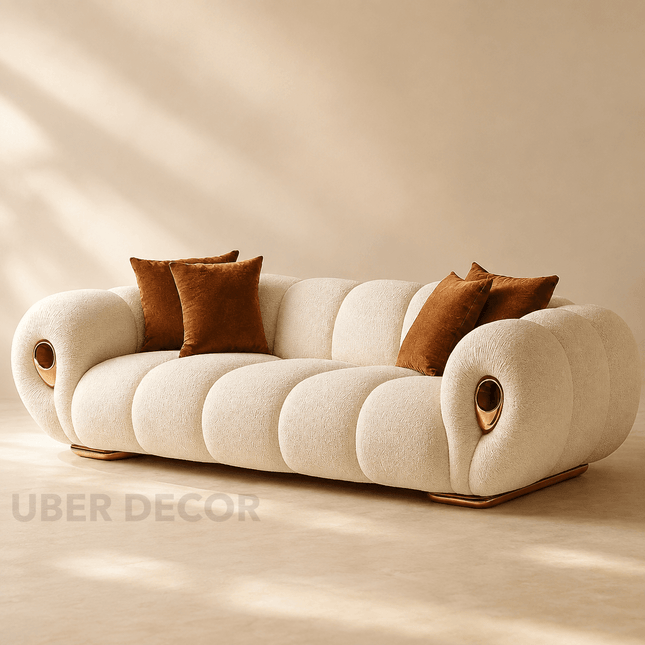 Marrakesh Rolled-Arm Sofa Modern Japandi Luxury Couch with Golden Accents