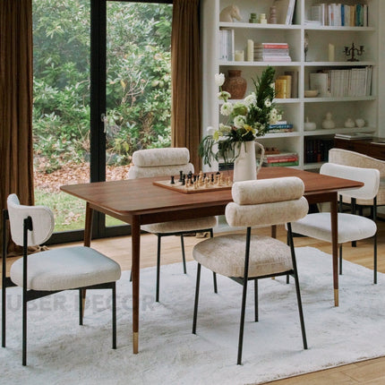 Nerik Dining Table Rectangular Slab Design Mid Century Modern American Inspired Solid Wood Legs Natural Finish Dining Furniture for Dining Room