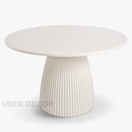 Belmoor Round Dining Table Sculptural Pedestal Design Mid Century Modern Japandi Inspired Fluted Base Dining Furniture for Dining Room