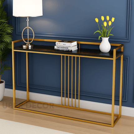 Stratus Slim Console Table – Custom Marble Top in Black or White with Vertical Accent Detailing