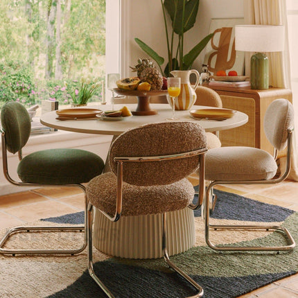 Belmoor Round Dining Table Sculptural Pedestal Design Mid Century Modern Japandi Inspired Fluted Base Dining Furniture for Dining Room