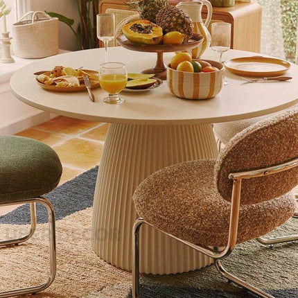 Belmoor Round Dining Table Sculptural Pedestal Design Mid Century Modern Japandi Inspired Fluted Base Dining Furniture for Dining Room