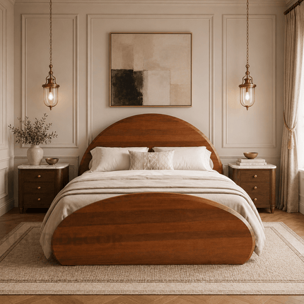 Warm Arc Bed – Curved Wooden Frame Arch-Inspired Minimalist Bed
