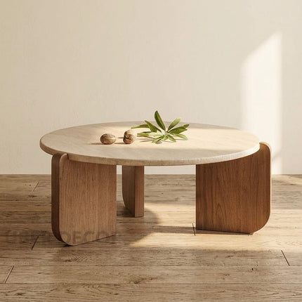 Purus Wabi-Sabi Functional Japandi Round Coffee Table – Mid-Century Scandinavian Wooden Top & Base for Living Room