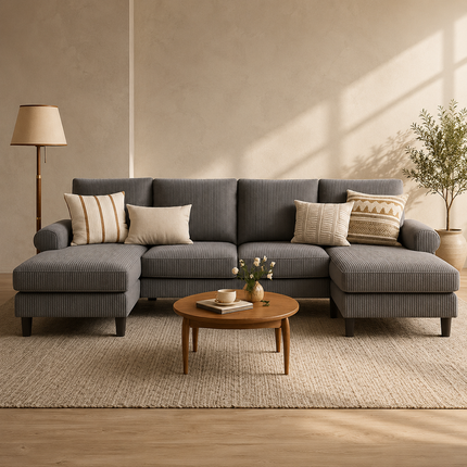 Zenora Wabi-Sabi Modern Sectional Sofa Set with Chaise - Spacious Couch for Living & Study Spaces