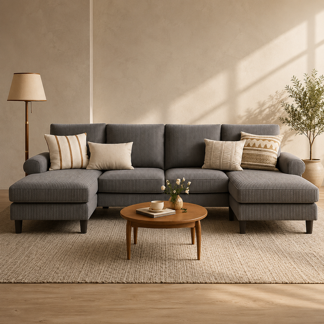 Zenora Wabi-Sabi Modern Sectional Sofa Set with Chaise - Spacious Couch for Living & Study Spaces