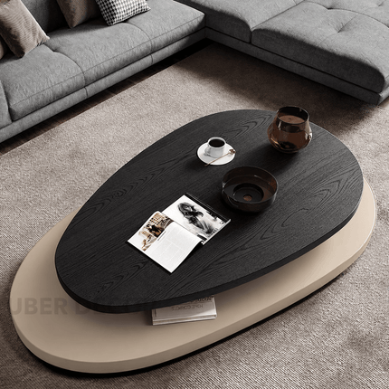 Avon Functional 360 Swivel Revolving Oval Shape Solid Teak Wood Coffee Table for Living Room