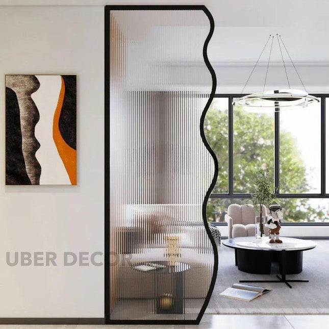 VIREL Stainless Steel Curved Glass Room Divider Floor To Ceiling Decorative Partition For Living Room Bedroom Lounge And Modern Interior Spaces