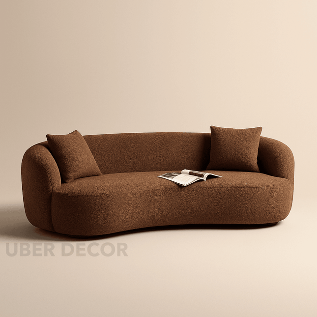 Malaga Curved Sofa- Mid Century Modern Curved Back Upholstered Boucle Sofa for Living Room