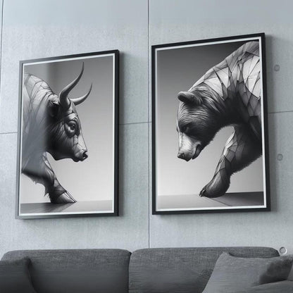 Bull and Bear Dynamic Duo Wall Art- Set of 2