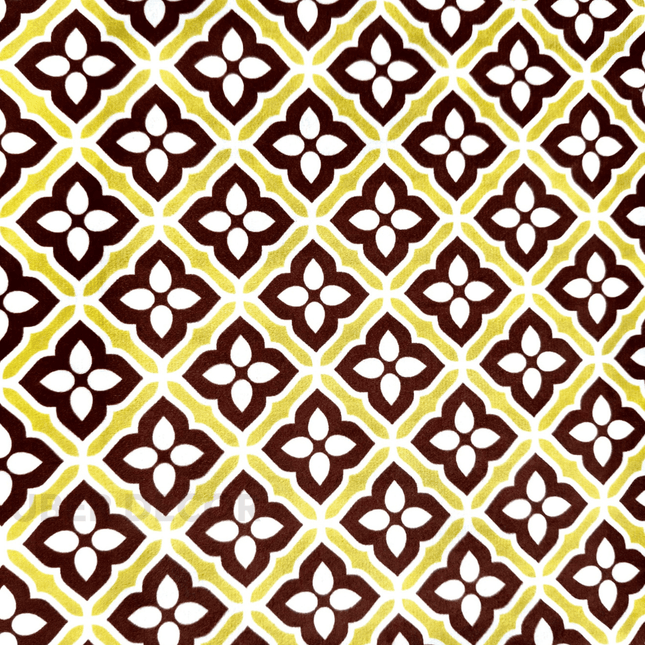 Istanbel Martar - Petal Grid Design Printed Suede Upholstery Fabric- Retro Tile Motif