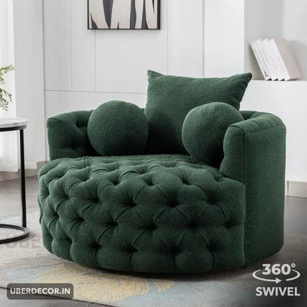 Orania- 360 Degree Swivel Accent Chair Single Barrel Sofa with Round Tufted Base and 3 Toss Pillows