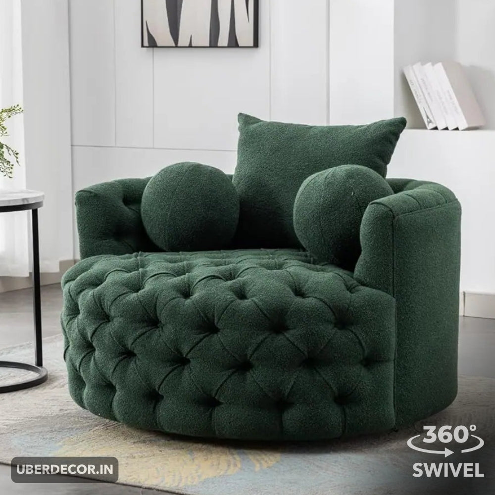 Orania- 360 Degree Swivel Accent Chair Single Barrel Sofa with Round Tufted Base and 3 Toss Pillows