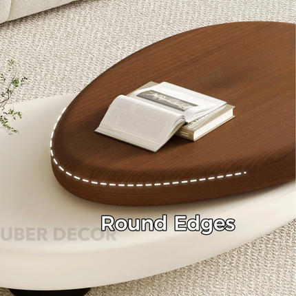 Songhua Contemporary Mid Century Japandi Coffee Table with Organic Two Tone Sculptural Design and Solid Wood Top