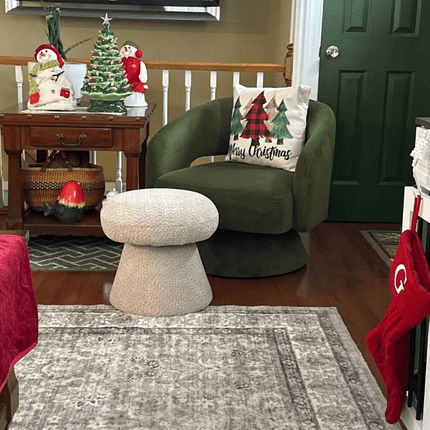 Button Mush- Mushroom Shaped Ottoman Stool Chair -  Boucle Fabric Modern Furniture Design for Living Room Seating
