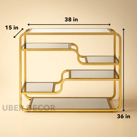 Solstice Wave Console Table – Glass-Top Entryway Console with Gold Finish Base for Living Room - Uber Decor