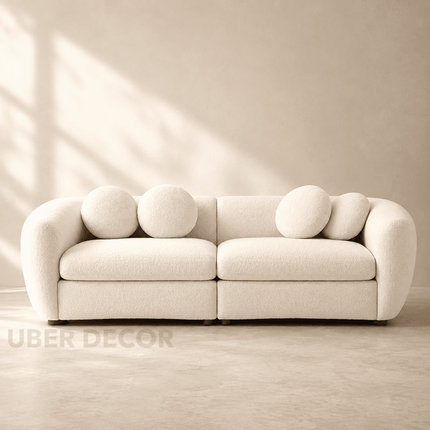 Aspen 88" Curved Sofa- Minimalist Modern Luxury Loveseat Cute Couch with Round Throw Pillows