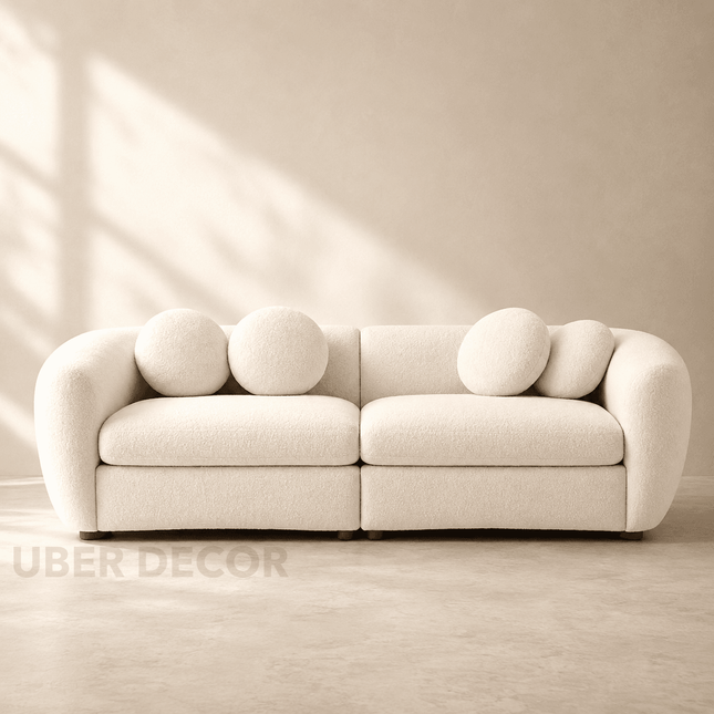 Aspen 88" Curved Sofa- Minimalist Modern Luxury Loveseat Cute Couch with Round Throw Pillows