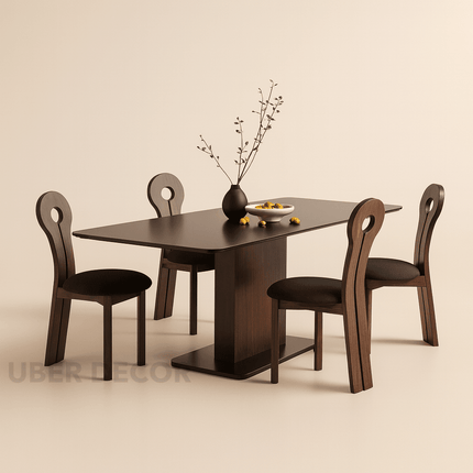 Onyx Stream Modern Minimalist Dining Set – Custom Wood or Stone Top with Sleek Pedestal Base for Dining Room or Kitchen Space