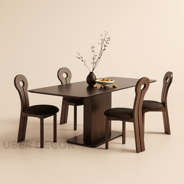 Onyx Stream Modern Minimalist Dining Set – Custom Wood or Stone Top with Sleek Pedestal Base for Dining Room or Kitchen Space