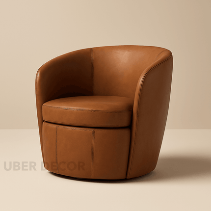 Ariya- Top Grain 100% Genuine Italian Leather Swivel Barrel Chair for Living Room or Office - Uber Decor