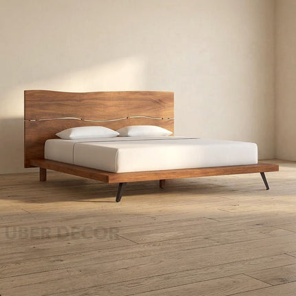 SandalVerve Minimalist Platform Customisable Bed with Artistic Headboard for Modern Spaces
