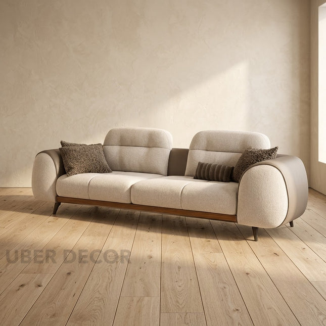 Vancouver Luxury Modern Sofa with Rounded Armrests and Minimalist Designer Couch for Living Room