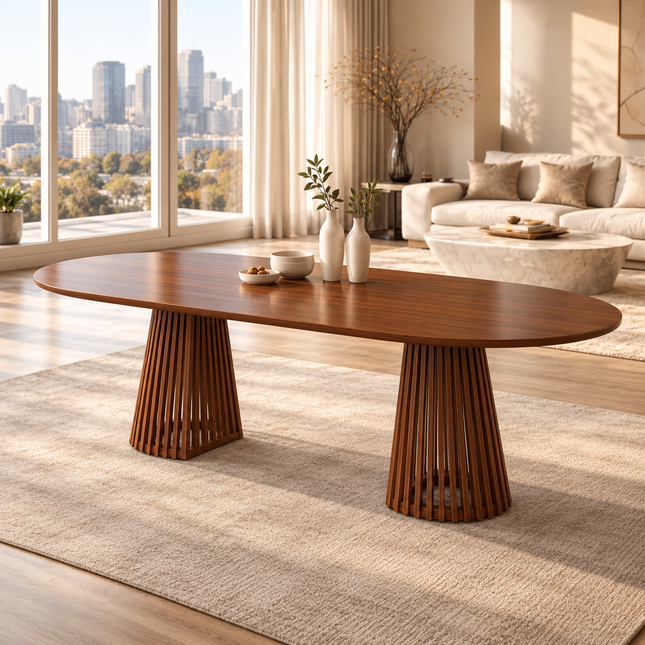 Oaknest Oval Dining Table Modern Solid Wood Dining Table Mid Century Scandinavian Design Walnut Finish Ready to Dispatch