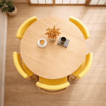Nordelyn Round Wooden Dining Table Scandinavian Japandi Minimalist Design Natural Wood Dining Table for Dining Room