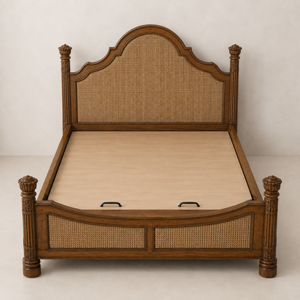 WalnutCrest Colonial Cane Platform Customisable Bed for Grand Bedrooms
