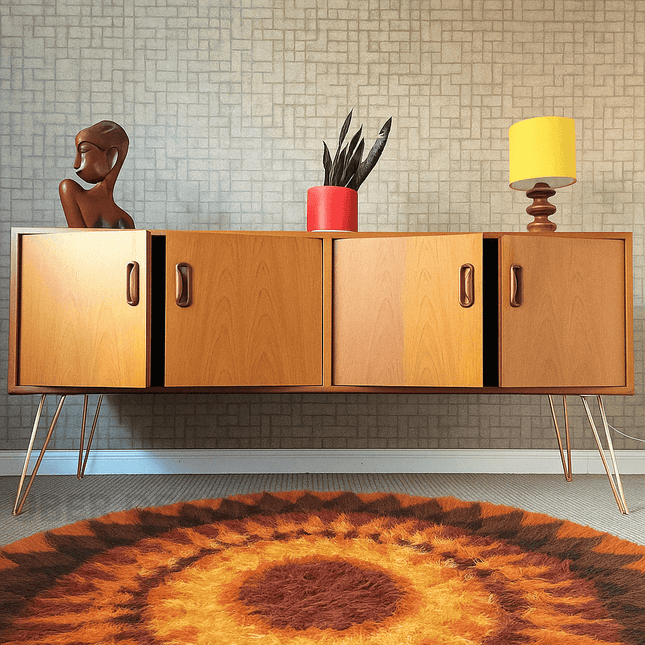 Modessa Vault Console – Mid-Century Modern Solid Wood Media Console with Storage for Living Rooms & Studios