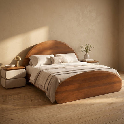 Warm Arc Bed – Curved Wooden Frame Arch-Inspired Minimalist Bed