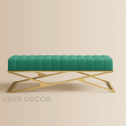 LuxIron Nordic Stool | Light Luxury European Ottoman with Soft Cushion | Golden Bench for Living Room & Cloakroom - Uber Decor