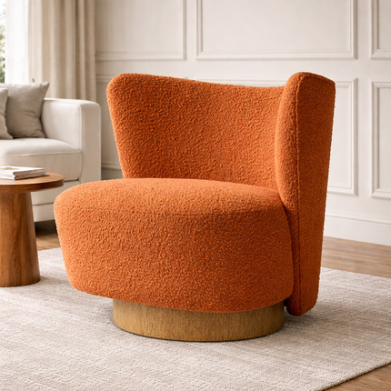 LARA – Modern Lounge Chair with Wooden Base for Living Room, Hotel, Bedroom & Vanity Spaces