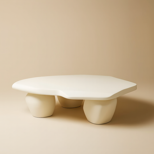 Havel Coffee Table, Sculptural Modern Japandi European Organic Center Table with Matte White Finish for Living Room