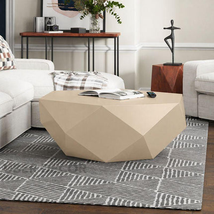 Liffey Modern Geometric Sculptural Wooden Polygonal Center Table for Living Room