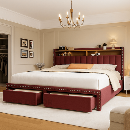 Dreamhold Upholstered Bed – Channel Headboard with Sleek Nailhead Trim