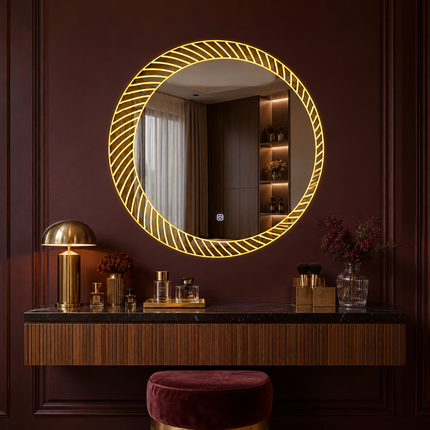 Sunburst Round Frameless Front or Backlit LED Mirror- Touch Sensor Mirror for Bathroom and Bedroom