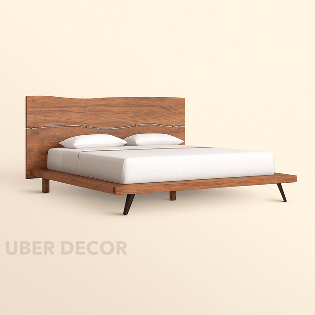 SandalVerve Minimalist Platform Customisable Bed with Artistic Headboard for Modern Spaces