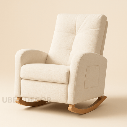 Vayra- Accent Rocking Chair with Footrest High Back Rubber Wood Rocking Legs for Bedroom, Living Space