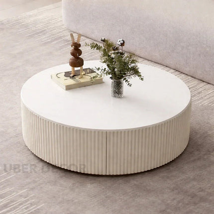 Tiber Oro Italian Luxury Round Coffee Table Tempered Glass Top High Gloss Finish Minimalist Centerpiece for Lounge and Living Suites