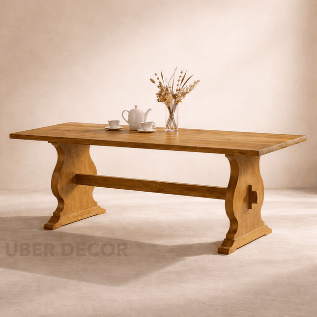 Hearthwood Gather Solid Wood Dining Table Classic Contemporary Design with Trestle Wooden Base for Dining Room and Family Dining Space