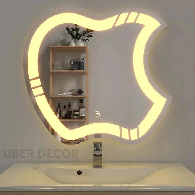 Aesthetic Apple Shaped Mirror with LED Lights- Touch Sensor Mirror for Bathroom and Bedroom