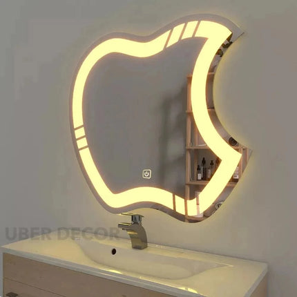 Aesthetic Apple Shaped Mirror with LED Lights- Touch Sensor Mirror for Bathroom and Bedroom