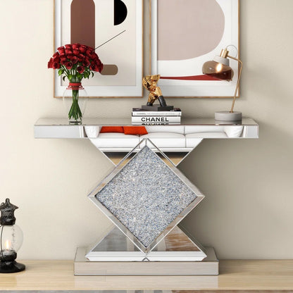 Cosmos Clarity- Modern Luxury Crystal Diamond Glass Mirrored Console Table For Living Room