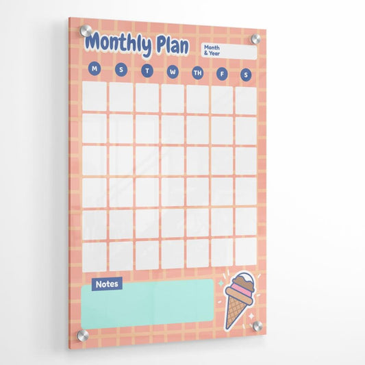 Cute Monthly Plan Glass Writing Board- Printed Acrylic Wall Planner