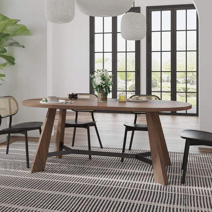 Terren Form Oval 6 Seater Dining Table Mid Century Scandinavian Design Walnut Finish Angled Legs Ideal for Dining Room Conference Table or Home Office Desk - Uber Decor
