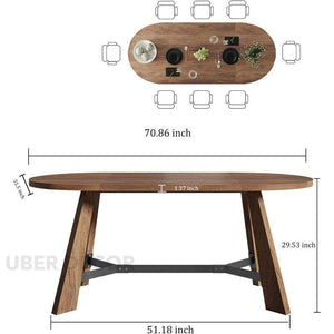 Terren Form Oval 6 Seater Dining Table Mid Century Scandinavian Design Walnut Finish Angled Legs Ideal for Dining Room Conference Table or Home Office Desk - Uber Decor